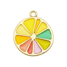 Julie Wang 4PCS Enamel Orange Charms Alloy Gold Tone Artificial Fruit Rainbow Colors Orange Slice Jewelry Making Accessory 2024 - buy cheap