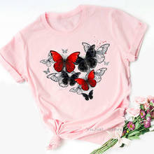 Red And Black Butterfly Print Pink Tshirt Women Clothes 2021 Funny T Shirt Harajuku Shirt Tumblr Tops Tee Shirt Femme 2024 - buy cheap