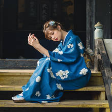 Women's Yukata Traditional Japan Kimono Robe Photography Dress Cosplay Costume Dark Blue Color flower Prints Vintage Clothing 2024 - buy cheap
