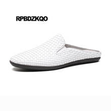 Genuine Leather White Luxury Slippers Closed Toe Summer Mules Slides Breathable Designer Shoes Men High Quality Sandals Woven 2024 - buy cheap