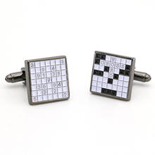 Fashion Crossword Puzzle Cufflinks Quality Brass Material Gunblack Color Sudoku Cuff Links Wholesale & Retail Free Shipping 2024 - buy cheap