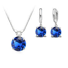 Birthday Gift Fashion Cubic Zirconia Set for Women Round Pendant Necklace+Earrings Women 925 Sterling Silver  Jewelry Sets 2024 - buy cheap