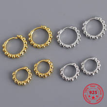 Pendiente de Plata de Ley 925 para mujer, arete clásico con Clip para las orejas, pequeñas cuentas redondas, pendientes de aro dorados, arete circular Simple Punk, regalo de joyería 2024 - compra barato