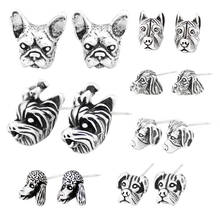 Pendientes Vintage chapados en plata para mujer, aretes con pasador, estilo Hippie, Bulldog Francés, perro bohemio, mejor regalo 2024 - compra barato