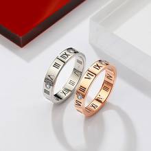 Novo titânio aço jóias elegante temperamento de oco para fora sorte numerais romanos rosa ouro ip chapeamento anel para presente feminino 2024 - compre barato