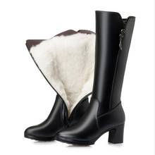 C398 Women plus size long boots genuine leather female winter boots thick warm wool trend women motorcycle boots shoes High heel 2024 - buy cheap