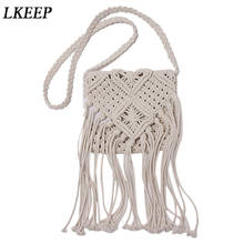 Модная белая хлопковая плетеная сумка ручной работы, модная сумка с кисточками, женская соломенная сумка на плечо 2024 - купить недорого