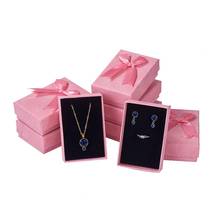 24pcs caixa de presente doce bowknot caixa de papelão retangular caixas de jóias recipiente brincos colar pulseira caixa de exibição com almofada de esponja 2024 - compre barato