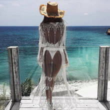 Biquíni de renda crochê com cobertura, sexy, feminino, traje de banho, roupa para verão, vestido de praia 2024 - compre barato