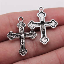 10 pçs jesus cruz encantos pingente diy jóias de metal que faz a cor prata antiga 22x29mm 2024 - compre barato