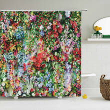 Cortina de baño con estampado 3d de flores, visillo de ducha de 180x180cm, impermeable, lavable, con 12 ganchos 2024 - compra barato