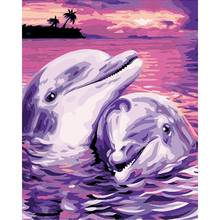 Pintura de golfinhos para decoração caseira pintura por números pintura de tela diy pintura a óleo feita à mão 2024 - compre barato