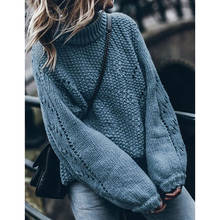 Модный вязаный Повседневный Однотонный свитер с длинным рукавом, осенне-зимний Свободный пуловер, Женский вязаный джемпер, Женский Топ 2024 - купить недорого