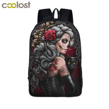 Mochila gótica escola para meninos adolescentes, crânio e lobo escuro, punk, feminina, masculina, bolsa de viagem 2024 - compre barato