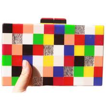 Colorful Small squares Style acrylic box clutches wallet women shoulder messenger plastic PVC Travel Party girl acrylic purse 2024 - buy cheap