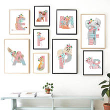 Alphabet Flower Flamingo Bear Rabbit Fox Animal Wall Art Canvas Painting Nordic Posters And Prints Wall Pictures Kids Room Decor 2024 - buy cheap