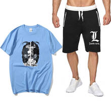Conjunto de camiseta de algodão estampa death note, conjunto de duas peças de verão para homens, camiseta esportiva de moletom harajuku com calças de moletom 2024 - compre barato