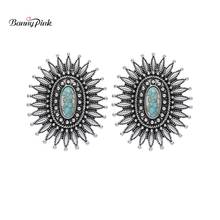 Banny Pink Vintage Turquoises Earrings Gypsy Metal Geo Stud Earrings Simple Stone Post Earrings Tibetan Flower Earrings Brincos 2024 - buy cheap