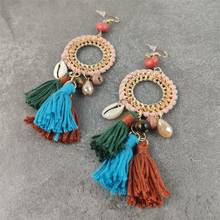 New Ethnic Bohemian Dangle Earrings With Cotton Tassel Colorful Winter Style Dream Catcher Earrings 2024 - buy cheap