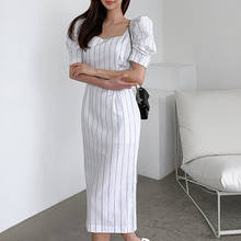 new arrival fashion party slim backless formal dress women elegant vintage temperament office lady simple striped pencil dress 2024 - buy cheap