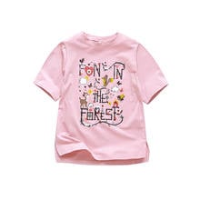 Camiseta de manga corta para niñas, Camiseta de algodón con cuello redondo, Top estampado de estilo occidental para niños de 4 a 12 años, novedad de verano 2020 2024 - compra barato