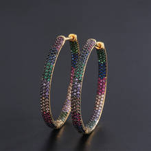Trendy Two Tones Rainbow Cubic Zirconia Hoop Earrings For Women Hip Hoop 2024 - buy cheap