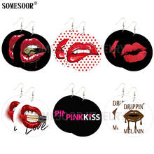 SOMESOOR Mixed 6 Package Wholesale Pink Kiss Sexy Lips Both Sides Printing Wooden Dangle Cute Lovely Fashion Earrings For Women 2024 - buy cheap