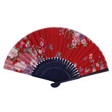 Китайский стиль цветочный узор летний складной Ручной Веер красный, розовый, синий, зеленый 2024 - купить недорого