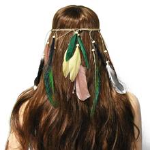 Fitas coloridas de penas para cabelo, acessórios boêmios retrô para cabelo, mulheres, festival, bride tribe, faixas 2024 - compre barato