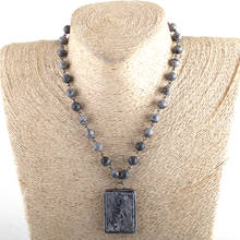 MOODPC-Cadena de piedra Natural para mujer, Gargantilla con Colgante de Piedra rectangular, collar 2024 - compra barato