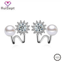 HuiSept Fashion 925 Silver Jewellery Pearl Earrings Geometric Shape Zircon Gemstones Stud Earrings for Female Wedding Party Gift 2024 - buy cheap