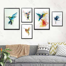 Carteles de animales abstractos, pintura en lienzo de pájaros colibríes, decoración nórdica para dormitorio, imágenes artísticas de pared para sala de estar sin marco 2024 - compra barato