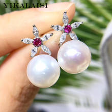 YIKALAISI-pendientes de plata esterlina 925 para mujer, joyería de perlas naturales finas 2019, aretes de tuerca de 8-9mm, venta al por mayor 2024 - compra barato