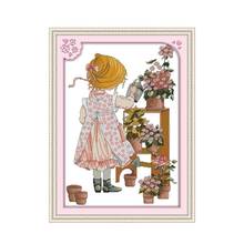 The watering girl cross stitch kit people 18ct 14ct 11ct count print canvas stitches embroidery DIY handmade needlework 2024 - buy cheap