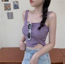 Women Slim Knitted Short Wooden Ears Camisole Solid Color Sleeveless Bottoming Shirt Tank Top 2024 - buy cheap