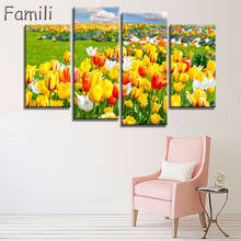 No Frame pictures 4PCS Modular Wall Picture Art Painting Of Roses Tulips Print On Canvas Paintings Posters Living Room Bedroom 2024 - buy cheap