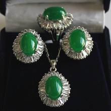 Conjunto de pendientes y pulsera con colgante ovalado, con incrustaciones de jade verde, tonos plateados 2024 - compra barato