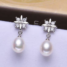 Pendientes de perlas blancas naturales de agua dulce para mujer, joyería de perlas, pendientes con dijes, pendientes simples para mujer 2024 - compra barato