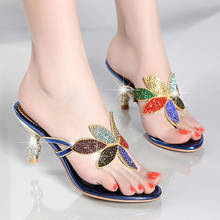 High Heel Flip Flops Gold Blue Beach Shoes Women Rhinestone Sandals Designer Summer Female Slides Crystal Sandals Slippers 2024 - buy cheap