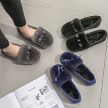 Sapatos femininos de algodão de pelúcia, calçado feminino liso peludo e de inverno com dedos redondos 2024 - compre barato