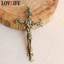 Vintage Pure Copper Jesus Cross Pendant for Keychain Necklace Handmade Brass Car Key Chain Hanging Jewelry Women Bag Decoration 2024 - buy cheap