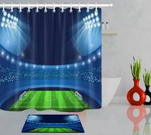 Lb design dos desenhos animados futebol jogo verde azul cortina de chuveiro noite vibrante playground estádio liga tema imprimir cortinas do banheiro 2024 - compre barato