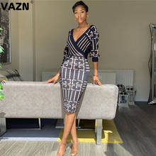 VAZN 2020 Formal Summer A-line Chic V-neck Maxi Dresses Full Sleeve Black Dress Sexy Beach Elegant Dress 2024 - buy cheap