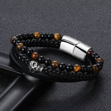 Diffone 2020 Trendy Men's Bracelet Handmade Braided Leather Braslet Punk Stainless Steel Braclet Accessories For Male Bracellet 2024 - buy cheap