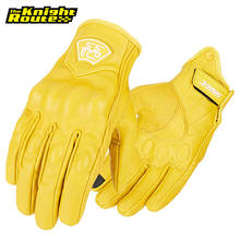Yellow Genuine Leather Retro Motorcycle Gloves Men Touch Screen Motocross Gloves Full Finger Motorbike Vintage Biker Moto Gloves 2024 - buy cheap