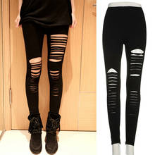 Calças leggings femininas sensuais, calças do goth punk rasgadas com corte elástico e buracos pretos 2024 - compre barato