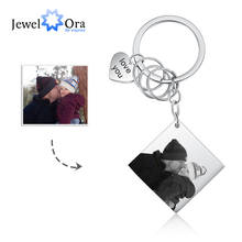 JewelOra-llaveros de acero inoxidable para mujer, accesorio personalizado con foto y fecha, calendario grabado, cuadrado, regalo de joyería 2024 - compra barato