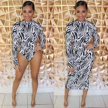 BKLD Fashion Zebra Striped Printed Two Piece Outfits Women Long Sleeve Bodysuit Top And Midi Skirt Sets 2019 Autumn Clubwear Set 2024 - buy cheap