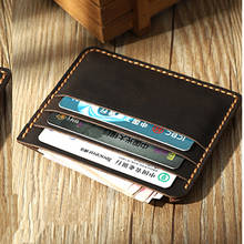 Carteira masculina couro legítimo vintage feita à mão, porta-cartão de crédito, espaço para cartões de identidade, porta-moedas simples, pequena, 100% 2024 - compre barato