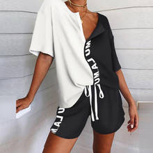 Striped Letter Printed Sets For Women Casual V-neck Two Pieces Loose Suits Woman 2021 Spring Summer New Fashion Lady Home Clothe 2024 - buy cheap